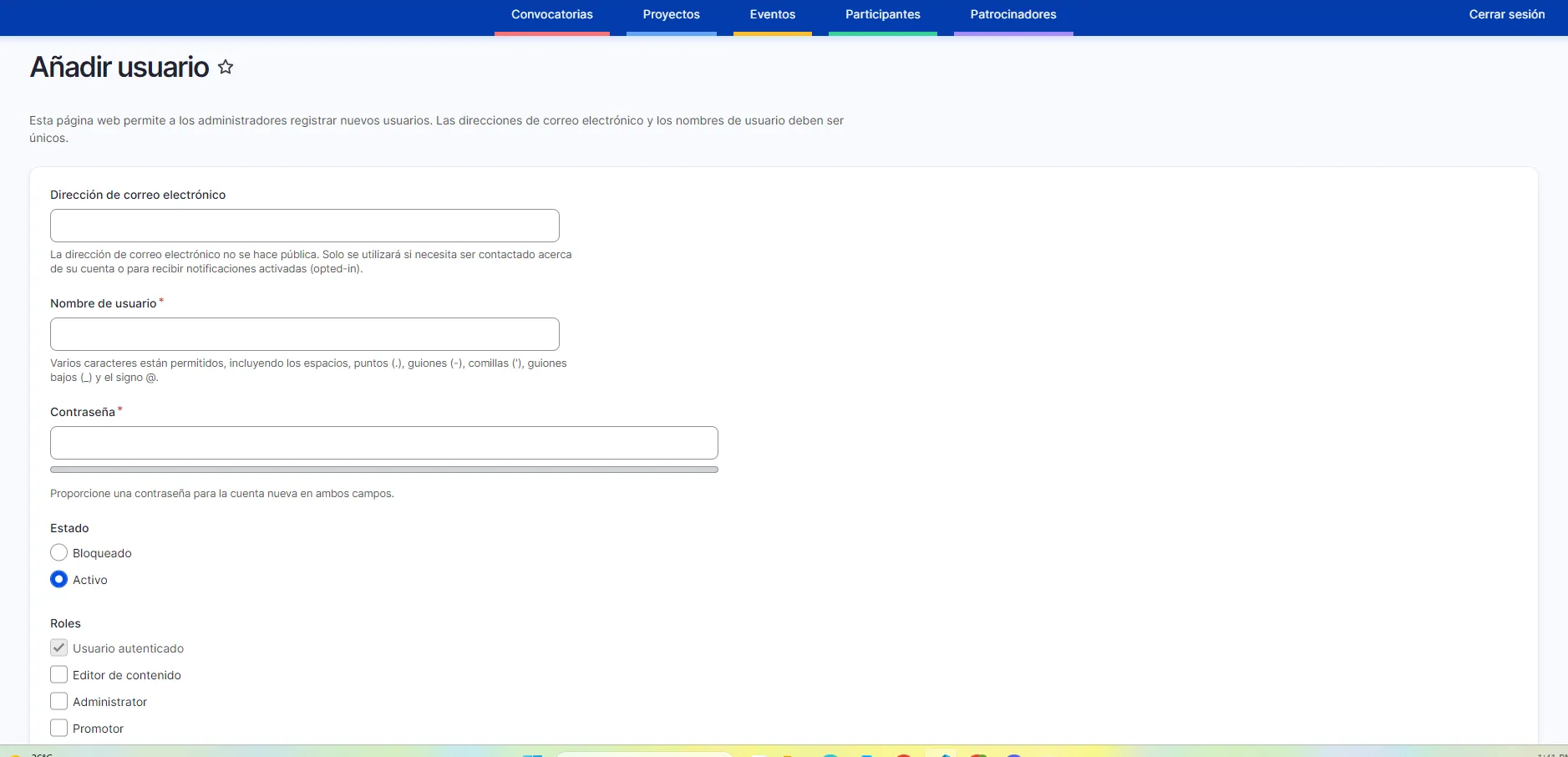 formulario evento